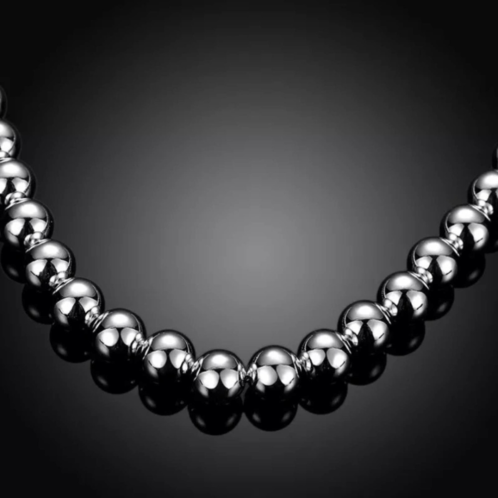 Beaded Ball Sterling Silver Necklace 8mm - Picture 5 of 7